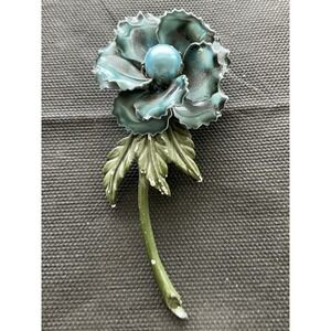 vintage enameled flower brooch Blue-green Mid Century Estate Jewelry